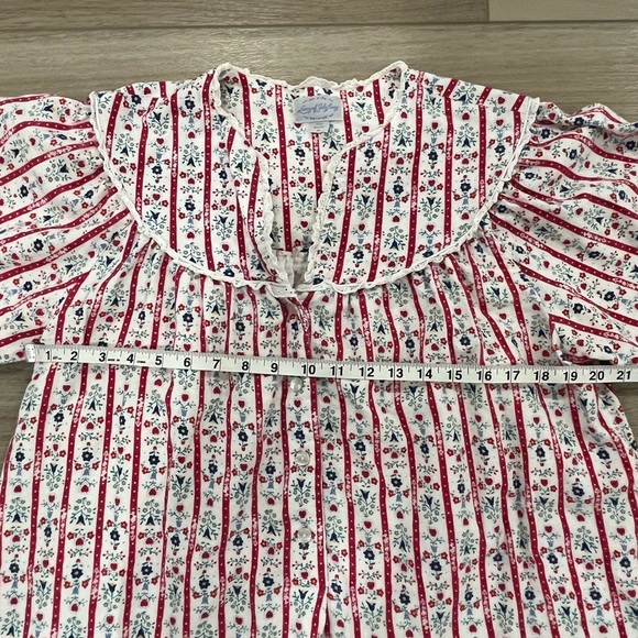 LANZ OF SALZBURG Tyrolean Flannel Nightgown White Red Stripes Floral Hearts Sz M - Picture 4 of 9